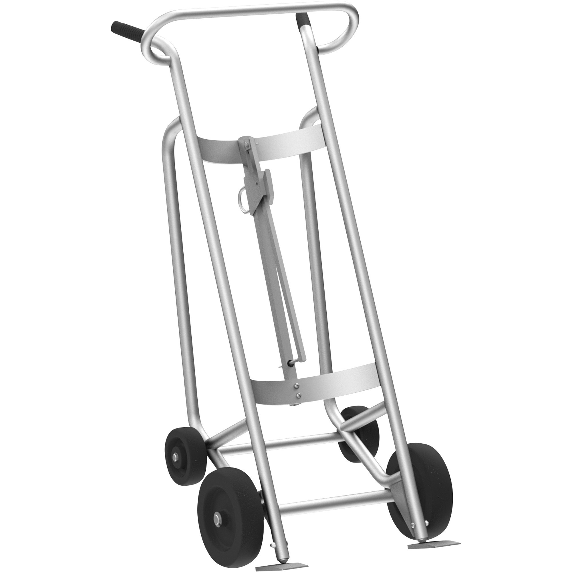 Valley Craft 4-Wheel Drum Hand Truck, Aluminum, (2) Mold-On Rubber Wheels, (2) Rear Poly, 1000-Lb. Capacity,  Standard Chime Hook for Steel/Plastic/Fiber Drums, Model# F82645A4